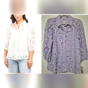 NWT Nanette Lepore Purple Embellished Blouse with Notched Collar..SIZE:M